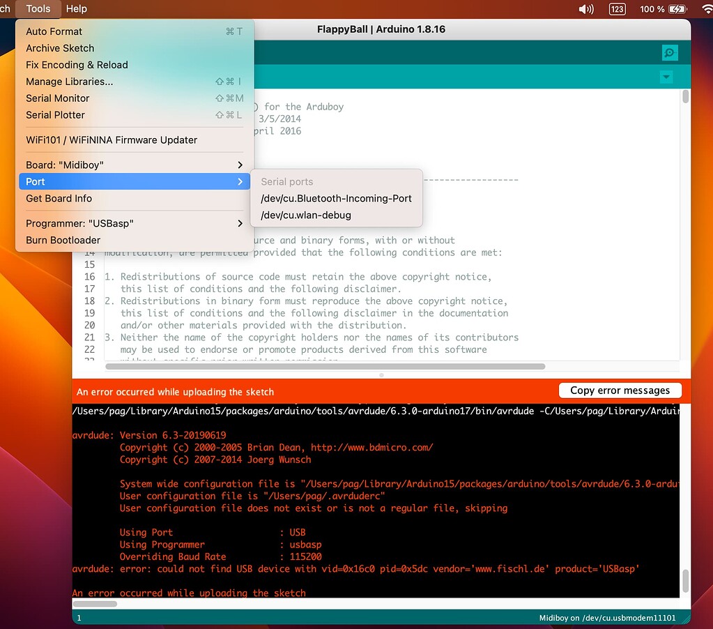 Serial port not recognized Midiboy Blokas Community
